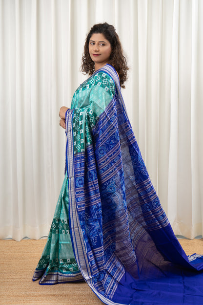Exclusive Sambalpuri Pure Silk Saree - Sea Green