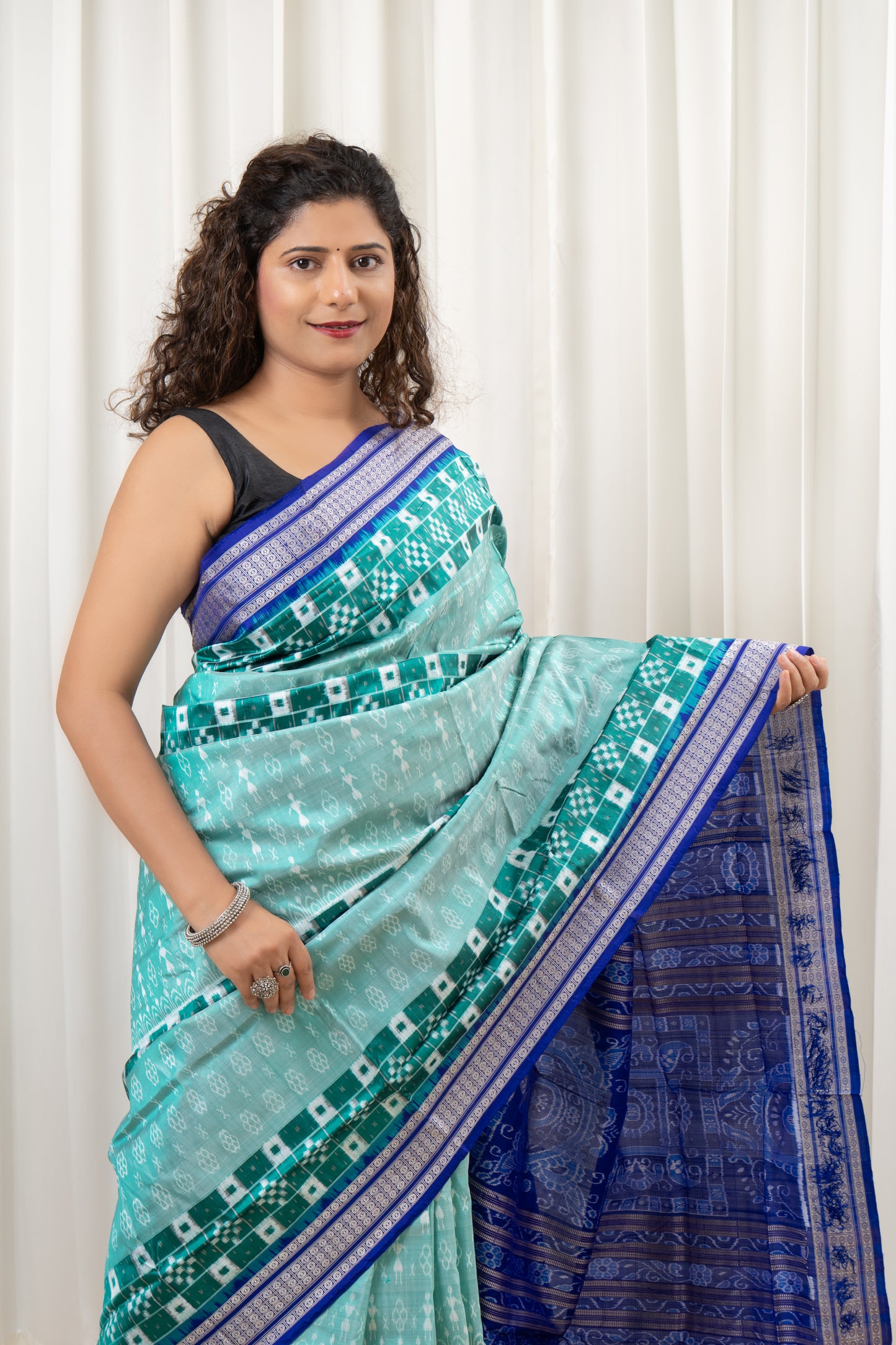 Exclusive Sambalpuri Pure Silk Saree - Sea Green