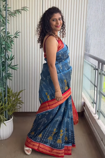 Odisha Ikkat Khandua Silk Saree- Teal