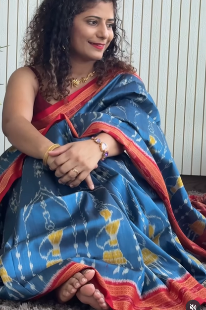Odisha Ikkat Khandua Silk Saree- Teal