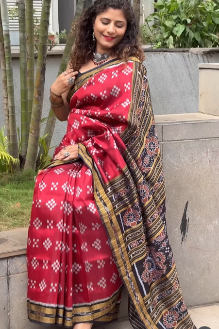 Pasapali Body Khandua Silk Saree- Maroon