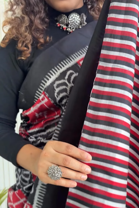 Exclusive Odisha Ikkat Pure Silk Saree- Black red