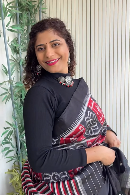 Exclusive Odisha Ikkat Pure Silk Saree- Black red