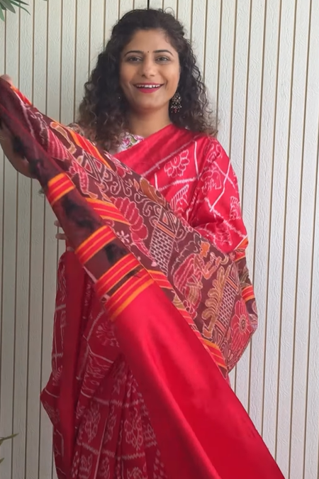 Exclusive Odisha Ikkat Nabakothi Pure Silk Saree- Red