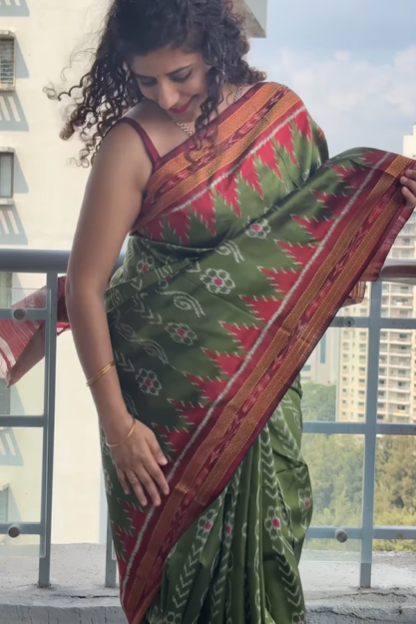Odisha Handloom Khandua Silk (Patta) Saree - Henna Green