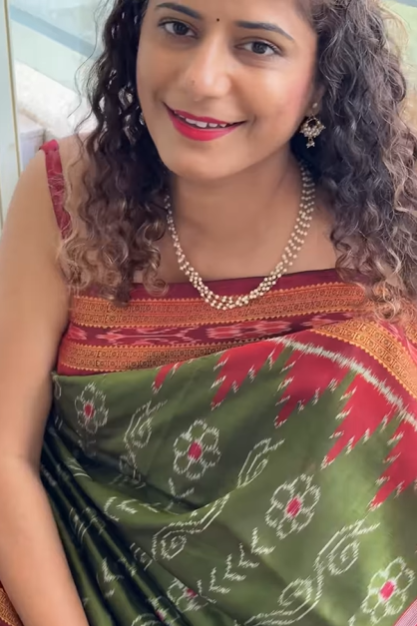 Odisha Handloom Khandua Silk (Patta) Saree - Henna Green