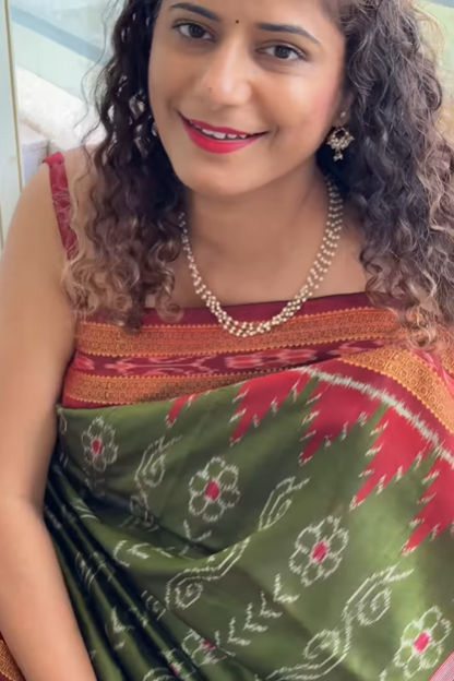 Odisha Handloom Khandua Silk (Patta) Saree - Henna Green