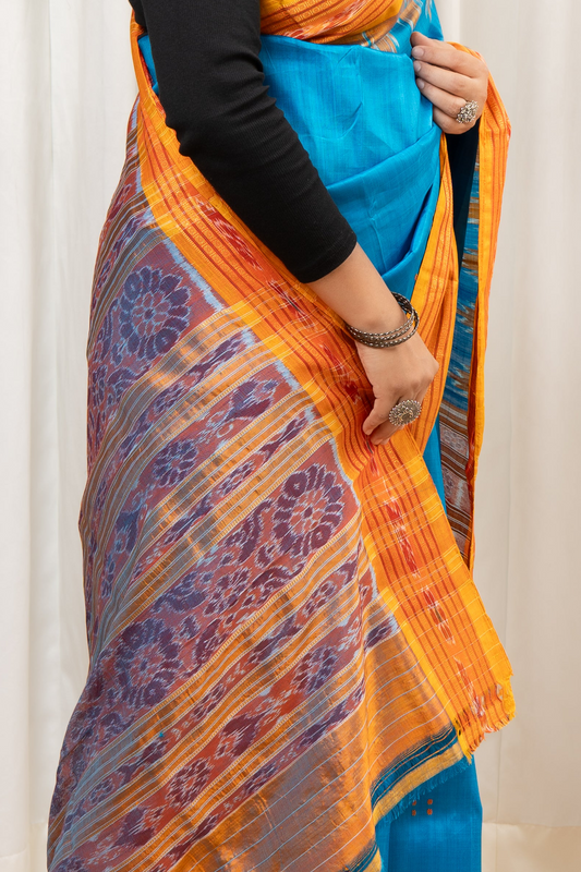 Odisha Ikkat Pure Khandua Silk Saree - Blue