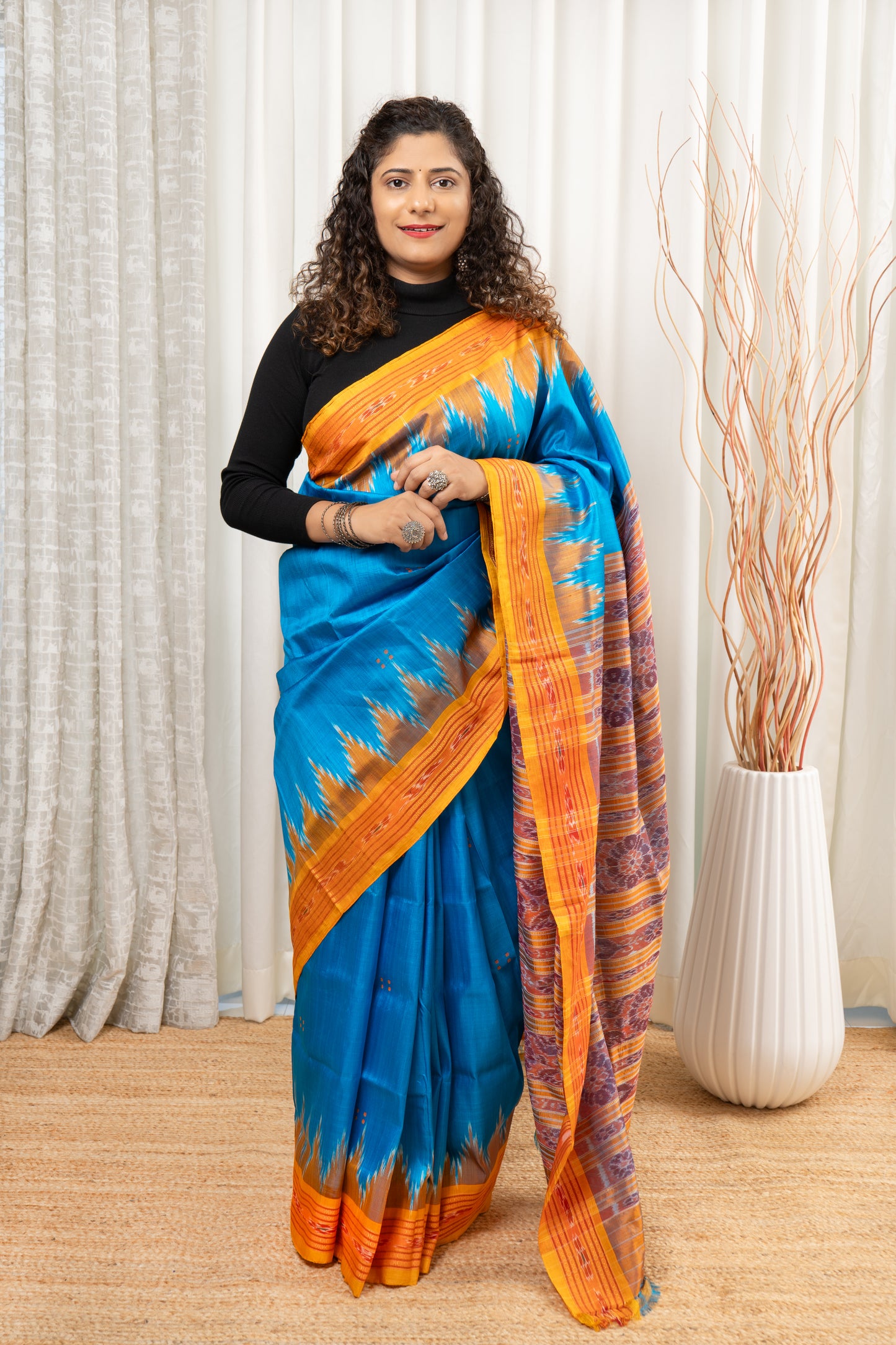 Odisha Ikkat Pure Khandua Silk Saree - Blue