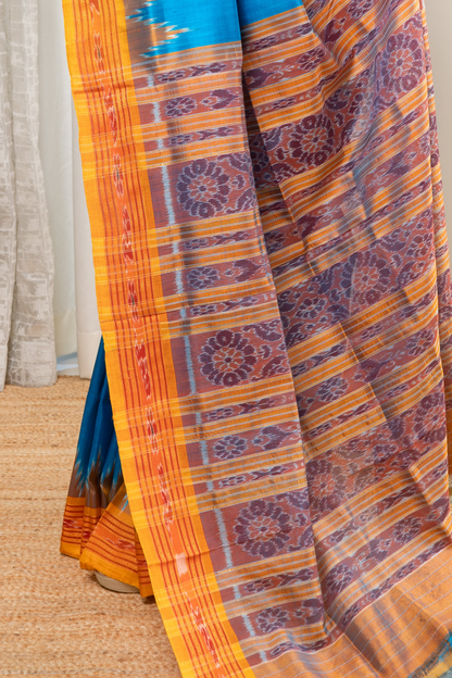 Odisha Ikkat Pure Khandua Silk Saree - Blue