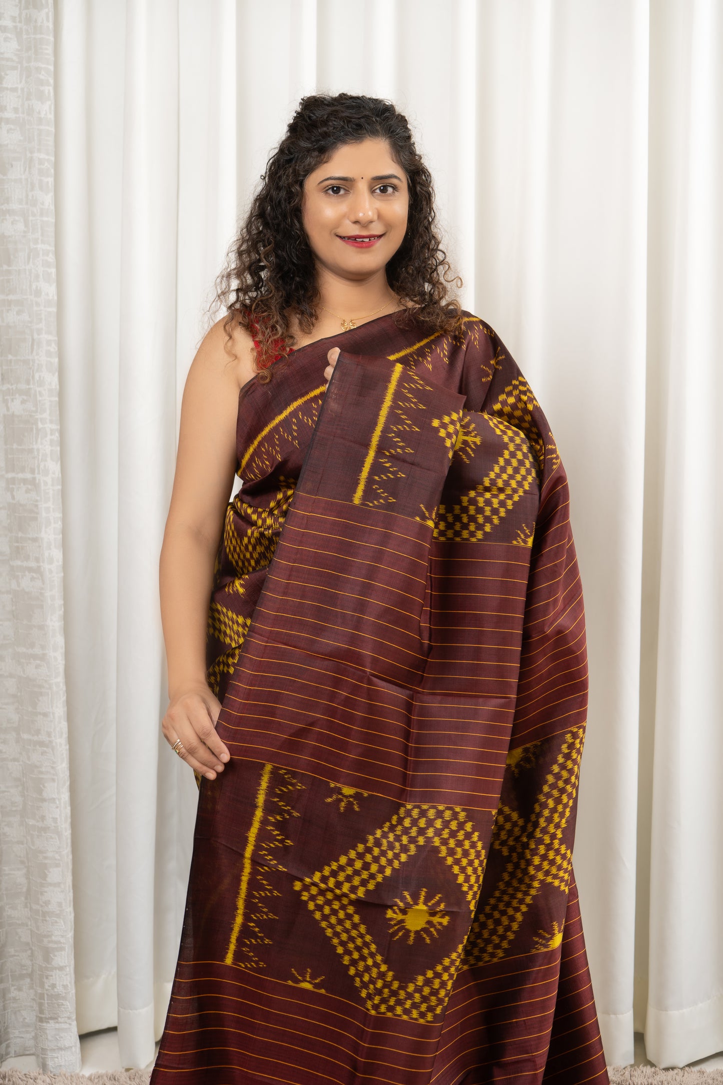 Odisha Ikkat Khandua Silk Saree- Deep Coffee Brown