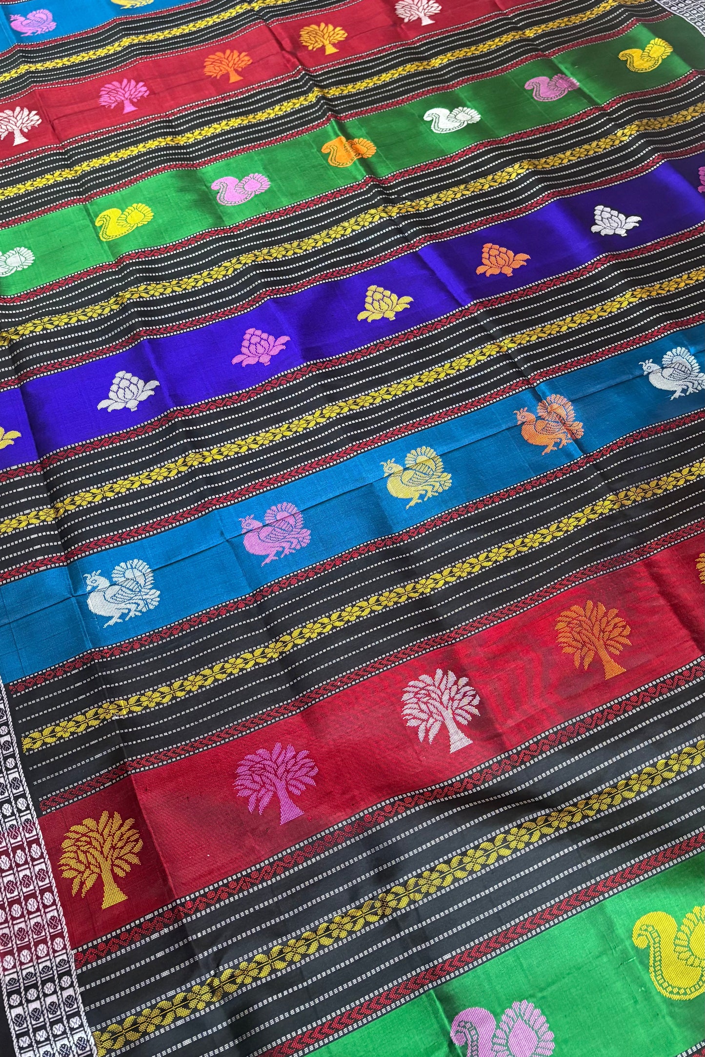 Berhampuri silk saree teal with double pallu