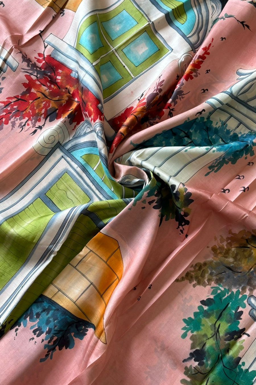 Murshidabad Pure Silk Saree Hand Painted