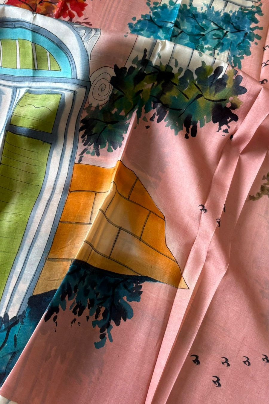 Murshidabad Pure Silk Saree Hand Painted