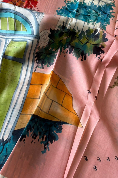 Murshidabad Pure Silk Saree Hand Painted