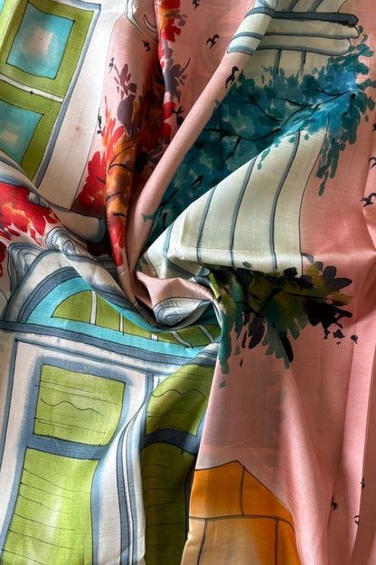 Murshidabad Pure Silk Saree Hand Painted