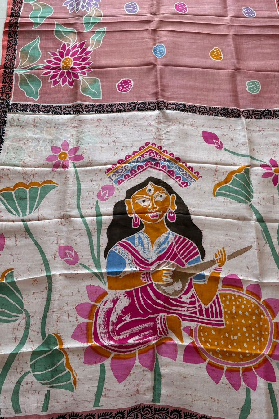 Murshidabad Pure Silk Hand Batik and Hand Painted Saree