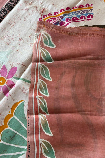 Murshidabad Pure Silk Hand Batik and Hand Painted Saree