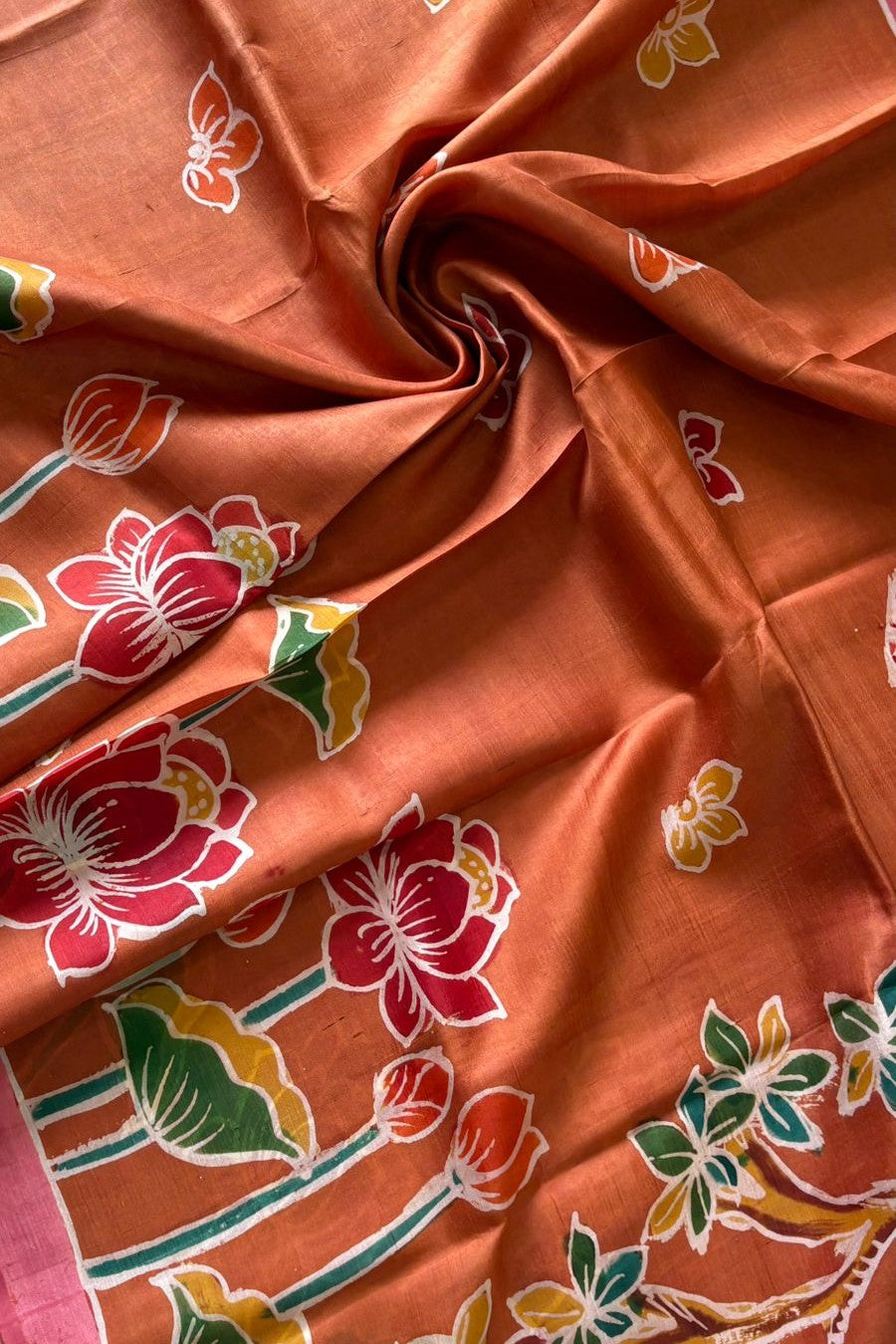 Murshidabad Pure Silk Saree With Hand Batik and Hand Paint