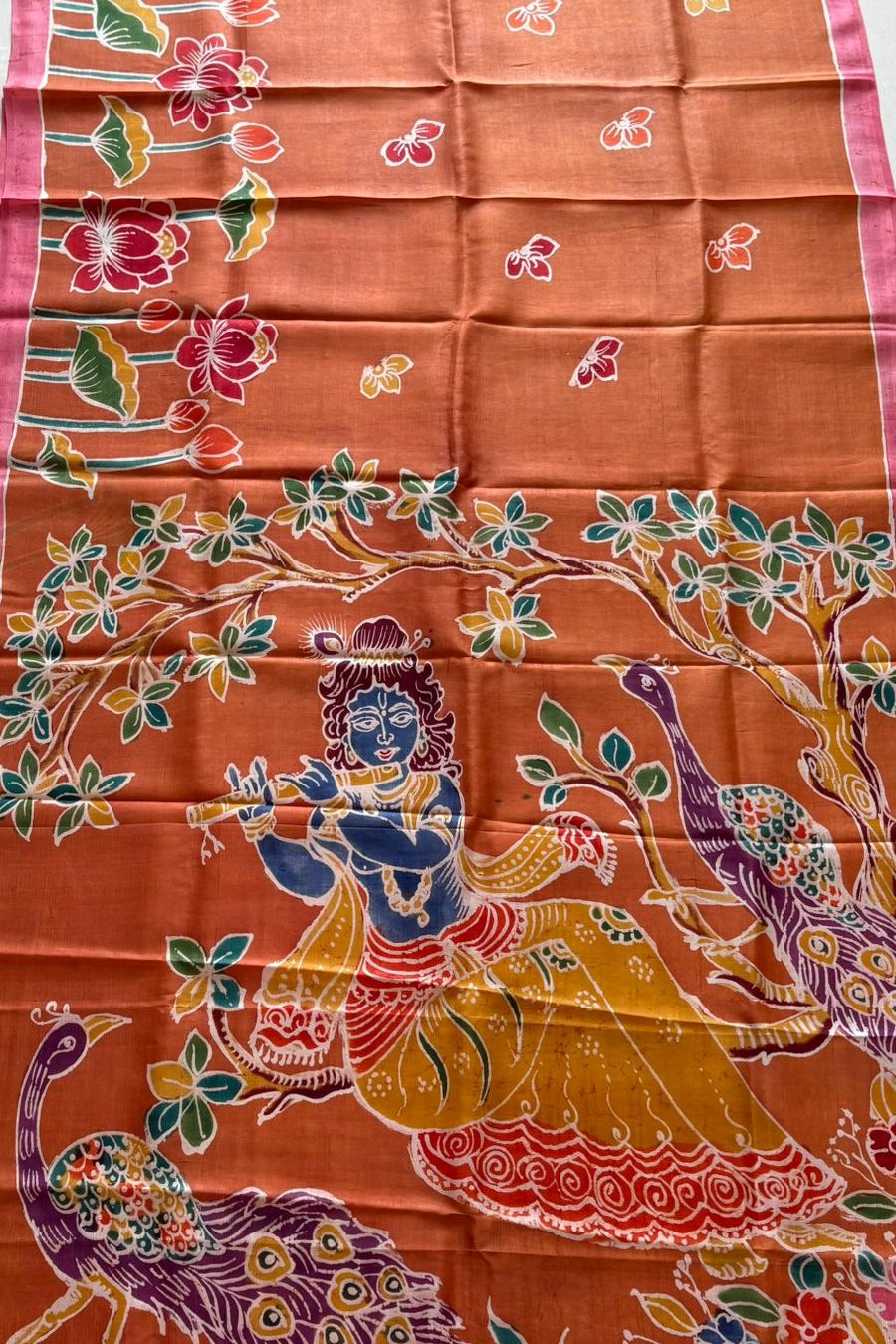 Murshidabad Pure Silk Saree With Hand Batik and Hand Paint