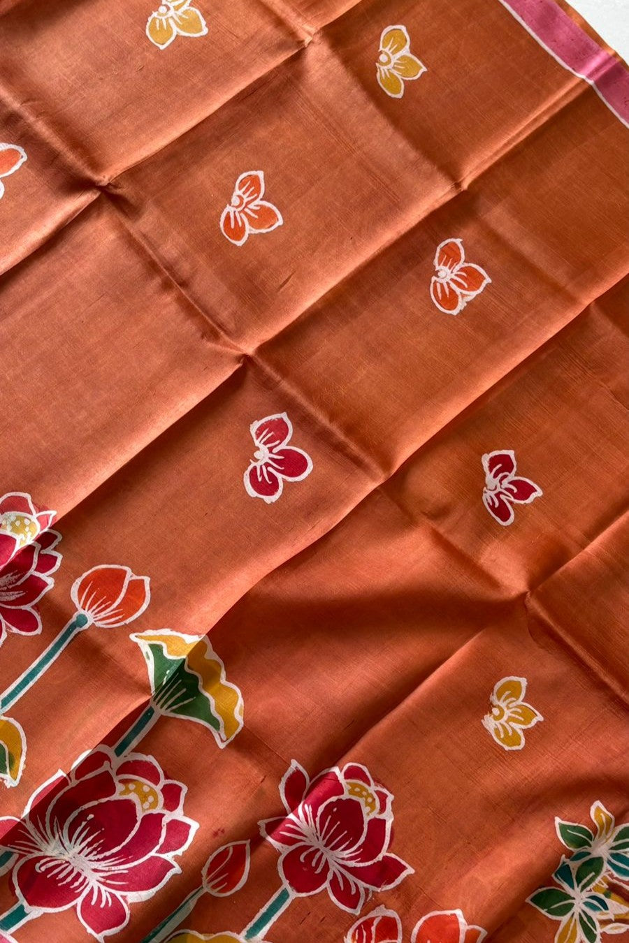 Murshidabad Pure Silk Saree With Hand Batik and Hand Paint