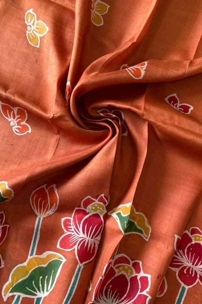 Murshidabad Pure Silk Saree With Hand Batik and Hand Paint
