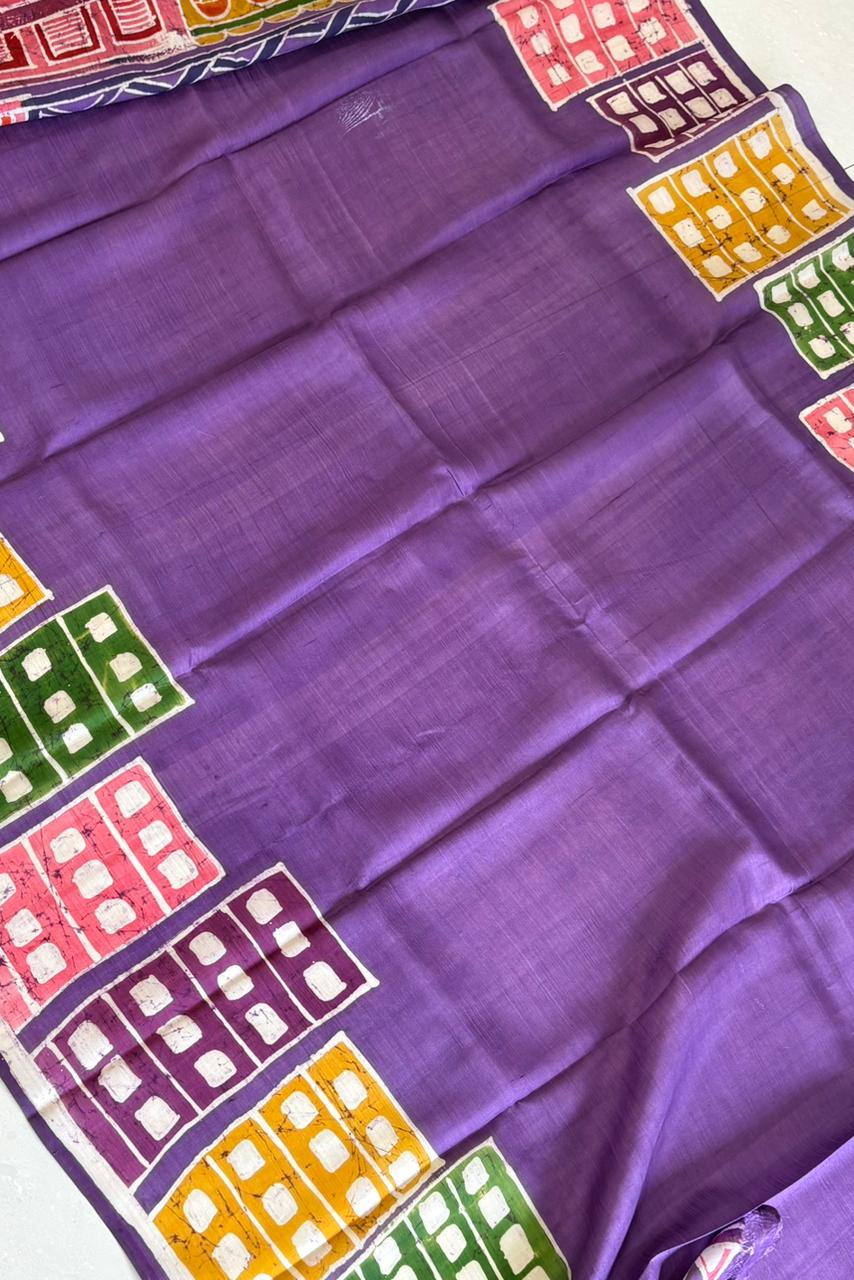 Murshidabad Pure Silk Saree Hand Batik Print
