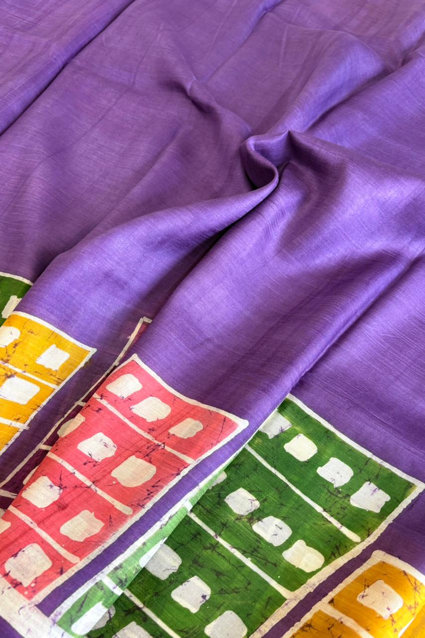 Murshidabad Pure Silk Saree Hand Batik Print