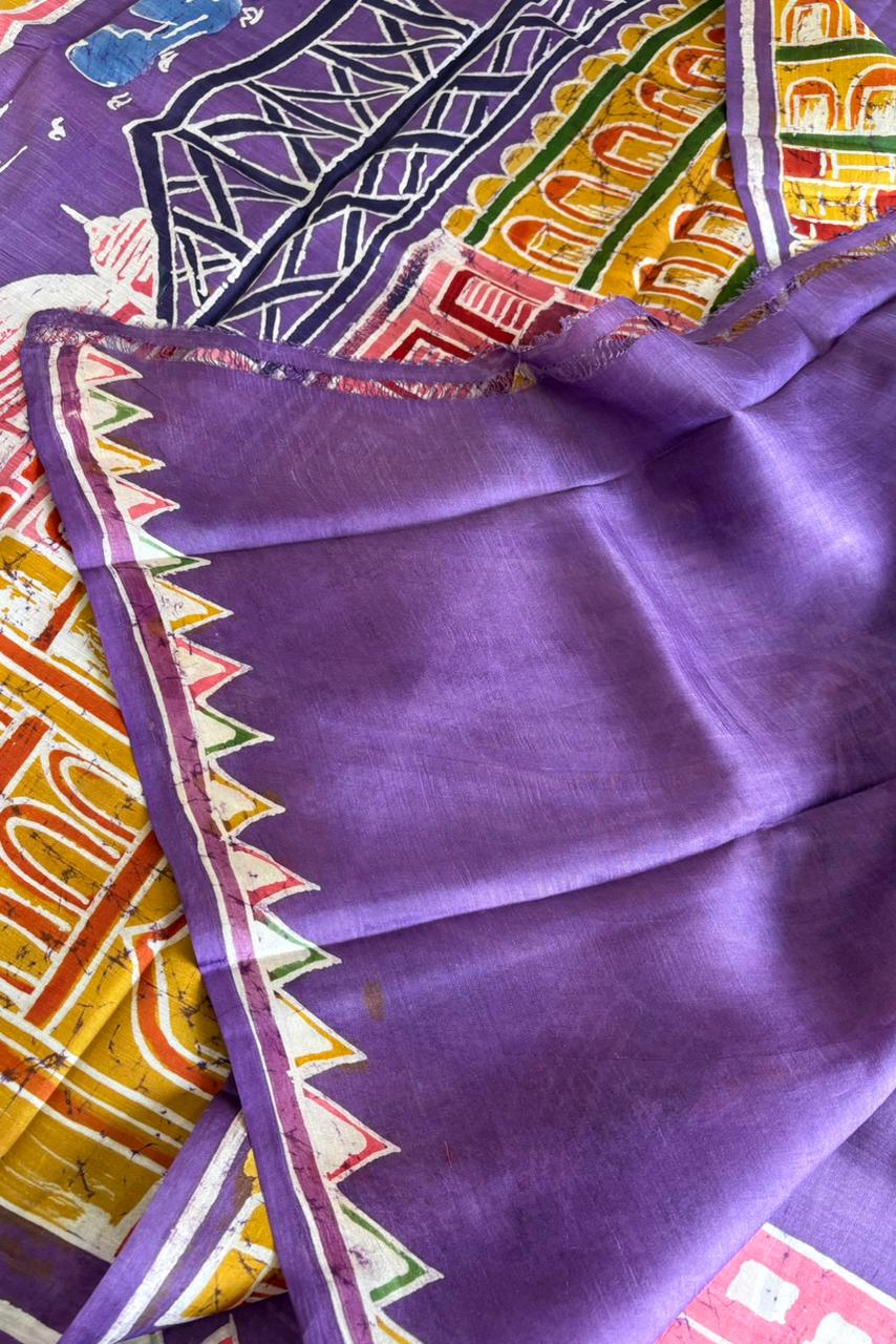 Murshidabad Pure Silk Saree Hand Batik Print