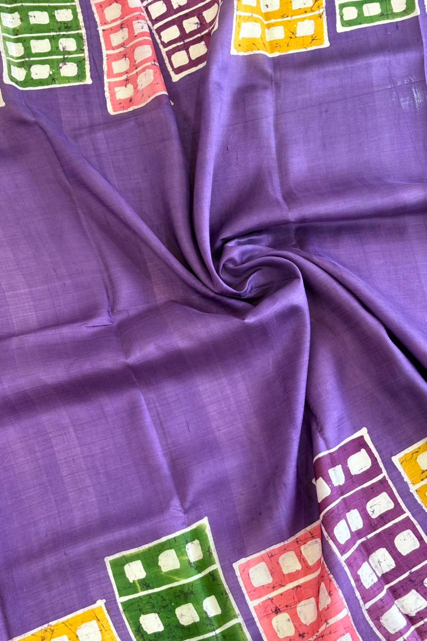 Murshidabad Pure Silk Saree Hand Batik Print
