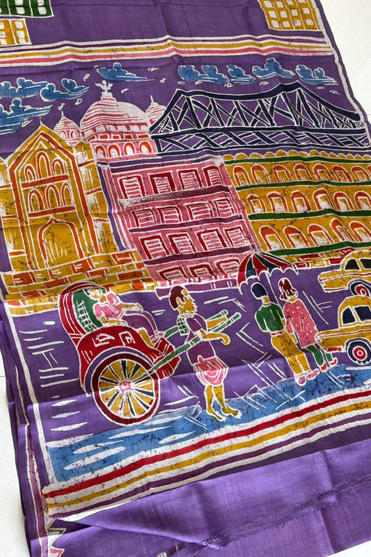 Murshidabad Pure Silk Saree Hand Batik Print