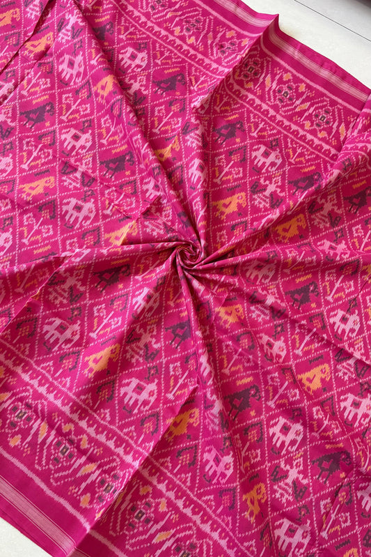 Single Ikkat Cotton Patola Saree -Pink