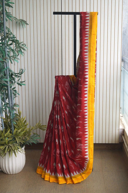 Exclusive Odisha Ikkat Pure Silk Saree- Deep Red
