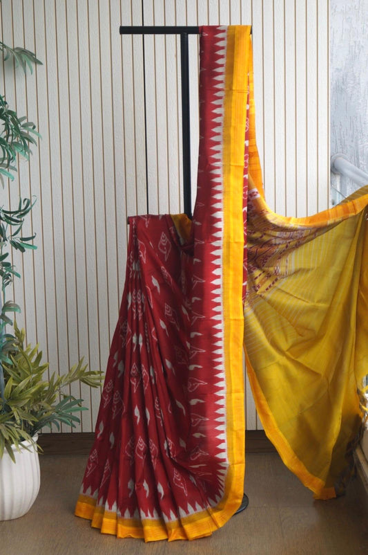 Exclusive Odisha Ikkat Pure Silk Saree- Deep Red