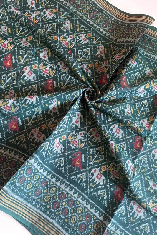 Single Ikkat Patola Saree - Soft Teal Green