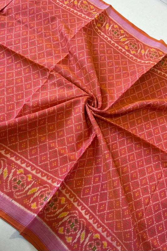 Single Ikkat Patola Saree - Dual Tone Orange