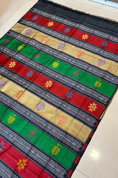 Exclusive Double Pallu Berhampuri Pure Silk Patta Saree - Pale Gold