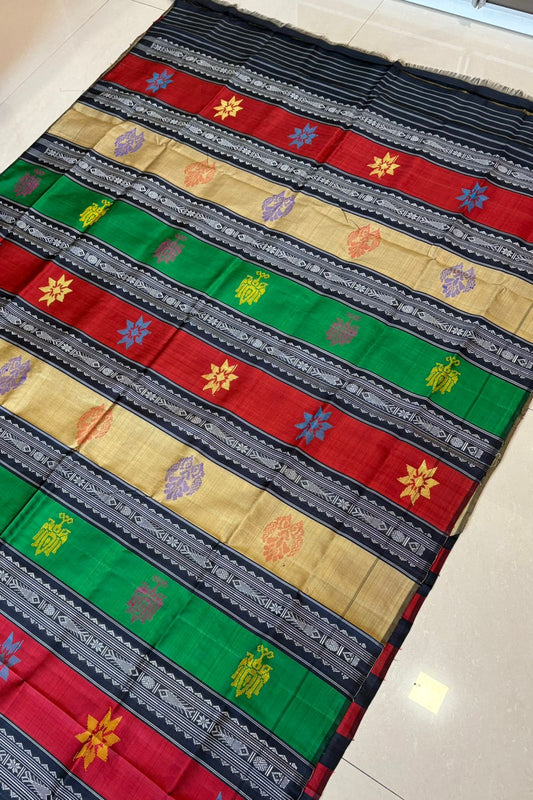Exclusive Double Pallu Berhampuri Pure Silk Patta Saree - Pale Gold