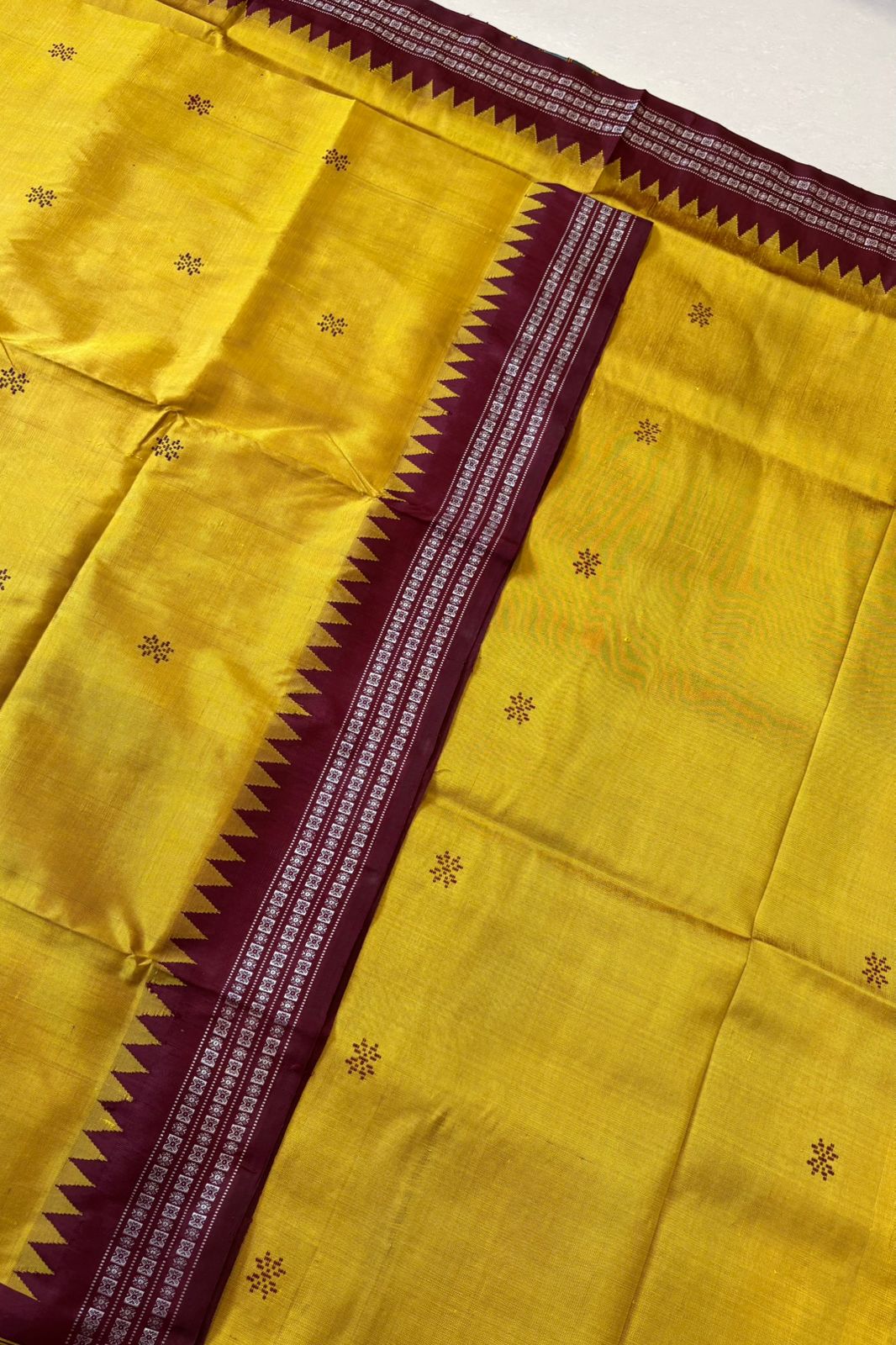 Exclusive Double Pallu Berhampuri Pure Silk Patta Saree - Golden Yellow