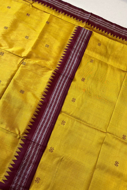 Exclusive Double Pallu Berhampuri Pure Silk Patta Saree - Golden Yellow
