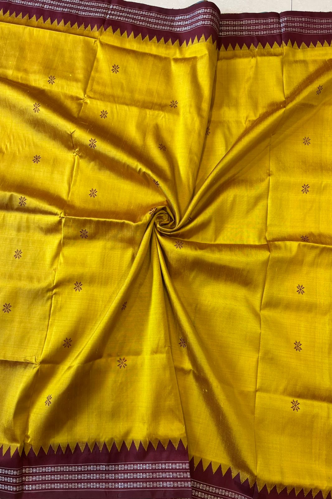Exclusive Double Pallu Berhampuri Pure Silk Patta Saree - Golden Yellow