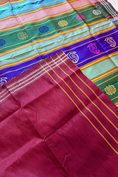 Exclusive Double Pallu Berhampuri Pure Silk Patta Saree - Golden Yellow