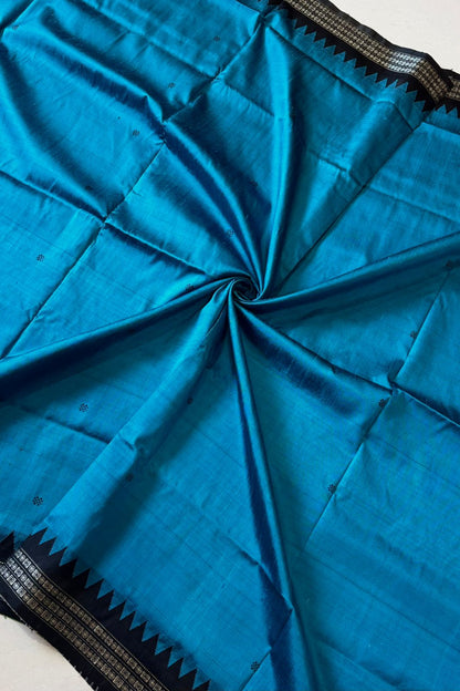 Exclusive Double Pallu Berhampuri Pure Silk Patta Saree -Peacock Blue