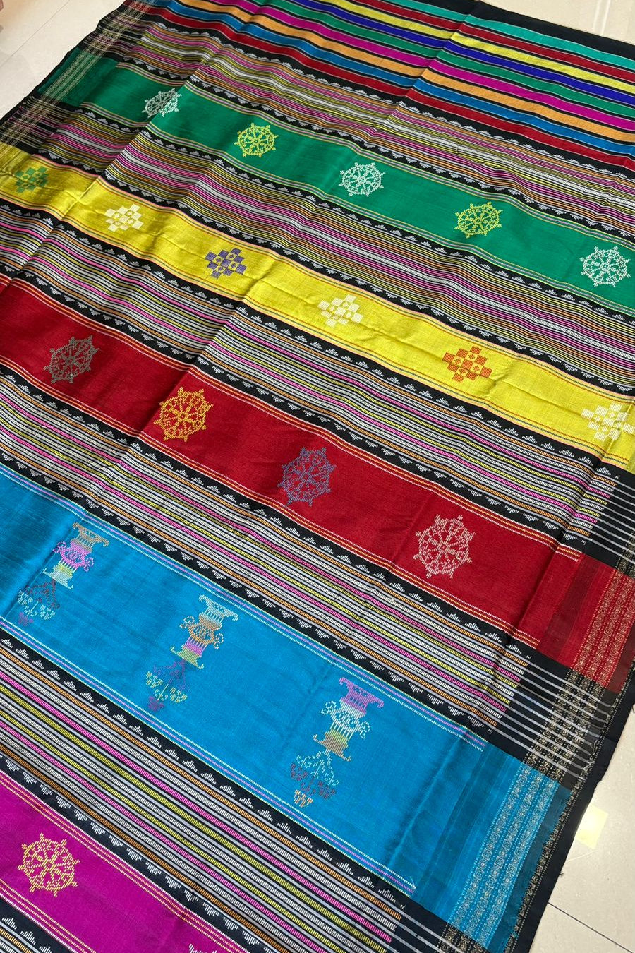 Exclusive Double Pallu Berhampuri Pure Silk Patta Saree -Peacock Blue