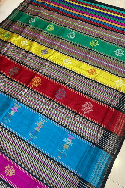 Exclusive Double Pallu Berhampuri Pure Silk Patta Saree -Peacock Blue