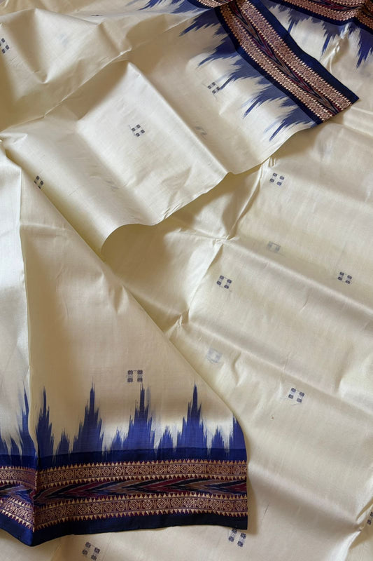 Odisha Ikkat Khandua Pure Silk Saree- Off White