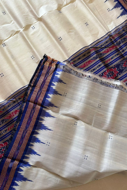 Odisha Ikkat Khandua Pure Silk Saree- Off White
