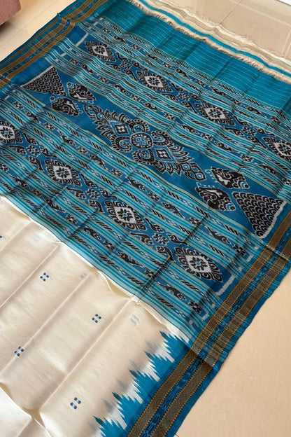 Odisha Ikkat Khandua Pure Silk Saree- White
