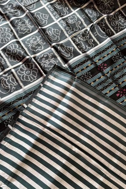 Odisha Ikkat Nabakothi Khandua Silk Saree: Charcoal Black