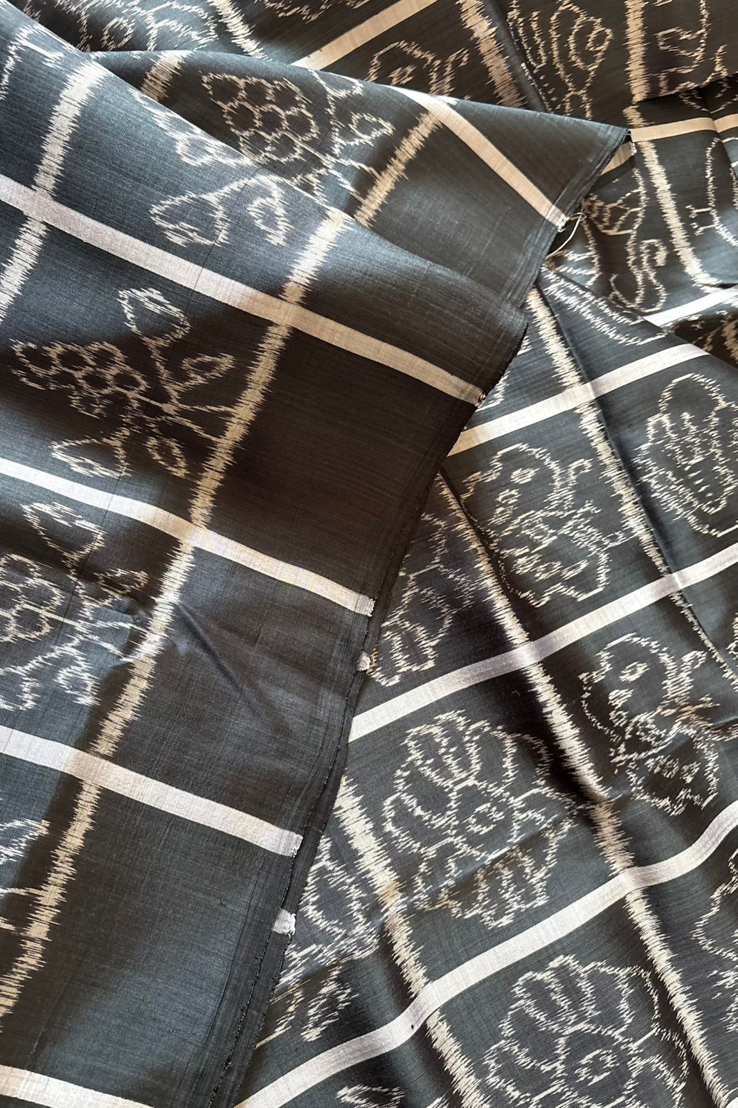 Odisha Ikkat Nabakothi Khandua Silk Saree: Charcoal Black